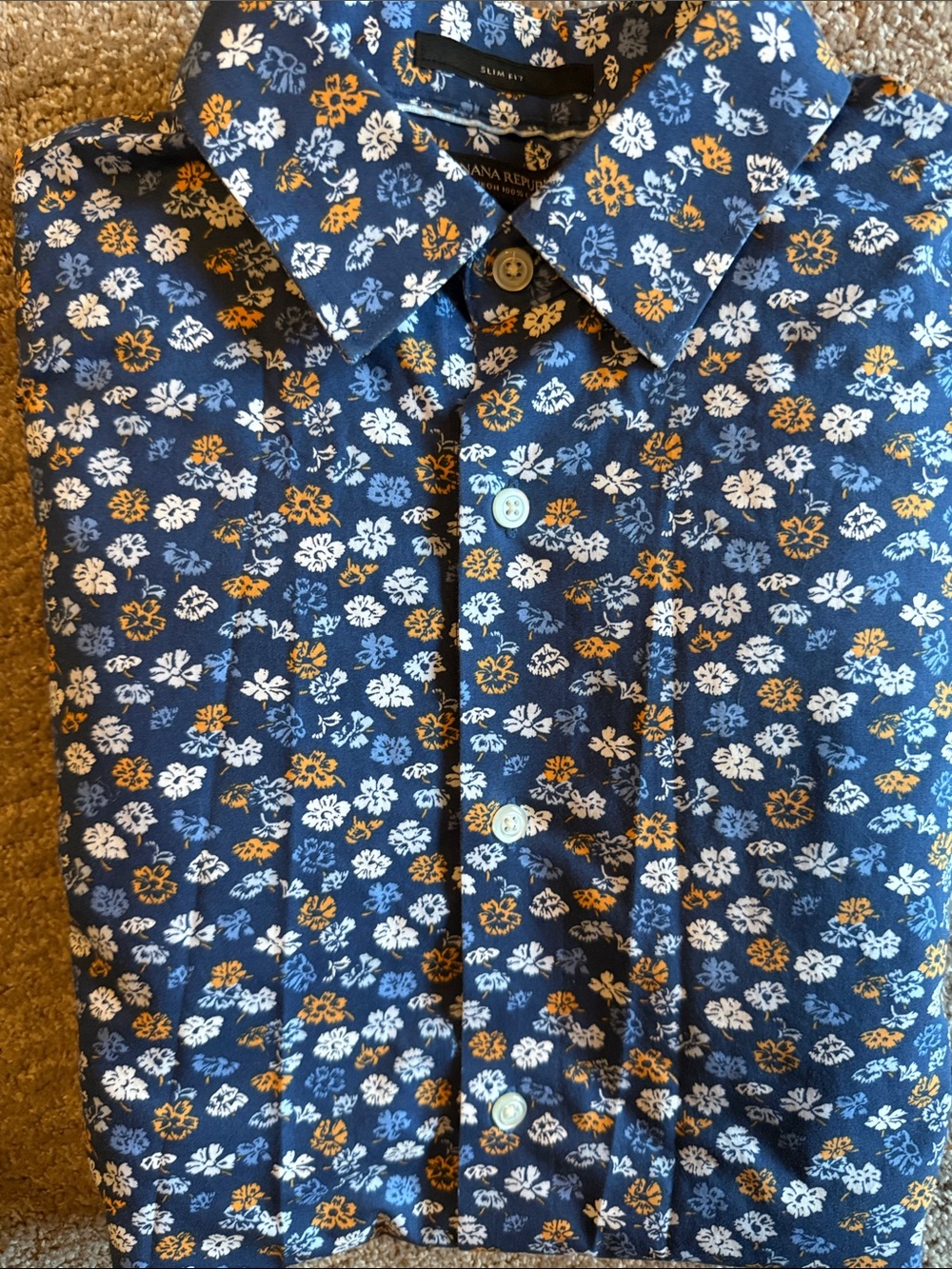Banana Republic Blue Floral Print No Iron Button-Down Shirt